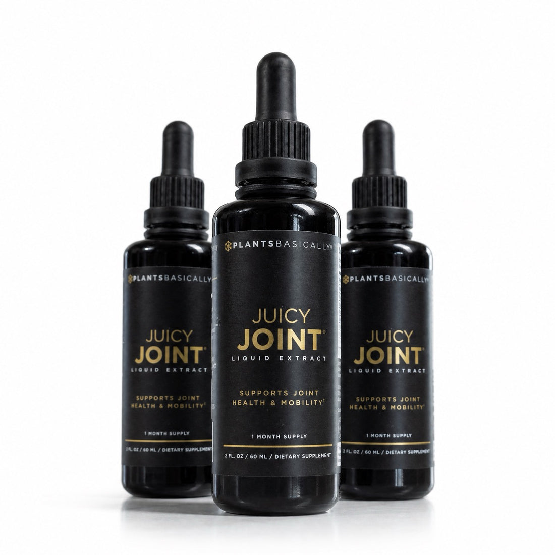 Three bottles of Juicy Joint liquid extract