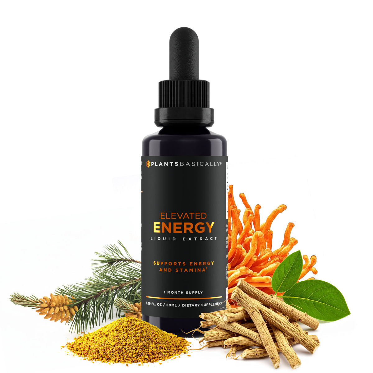 Elevated Energy bottle with pine pollen, cordyceps and ashwagandha